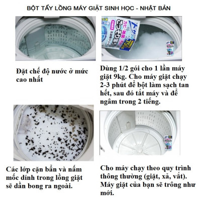 Combo bột tẩy lồng máy giặt sinh học cực mạnh, không chứa Clo 750g + túi lưới giặt quần áo - nội địa Nhật Bản