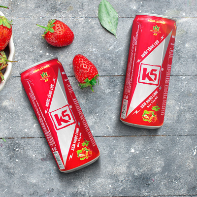 Nước Tăng Lực K5 Sâm Ngọc Linh Thùng 24 Lon Vị Dâu Tây Đỏ (320ml/Lon)