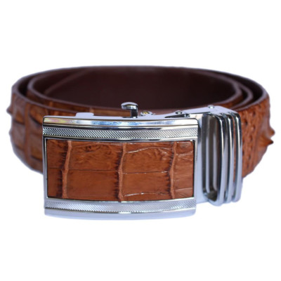 HP4756 - Dây nịt nam da cá sấu Huy Hoàng nguyên con 4P màu nâu đỏ