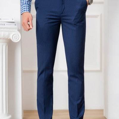 Quần Âu Nam ALIGRO Màu Navy Kẻ Sọc Trắng Chuẩn Form Slim, Tôn Dáng, Chất Liệu Nano Cao Cấp ALGO1053