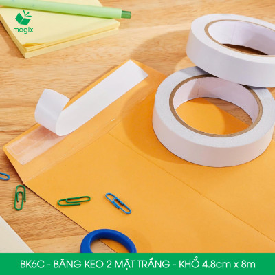 BK6C - 12 cuộn băng keo 2 mặt siêu dính - Khổ 4.8cm x 8m - Băng dính 2 mặt, băng keo hai mặt