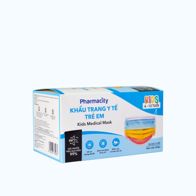 Khẩu trang y tế 3 lớp trẻ em 6-12 tuổi Pharmacity (Hộp 50 cái) màu cầu vồng