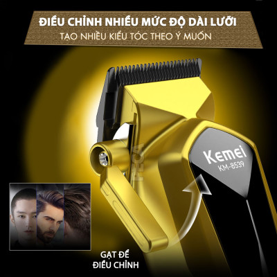 Tông đơ cắt tóc chuyên nghiệp Kemei KM-8539 lưỡi cắt mạ carbon công suất 5W tặng kèm áo choàng cắt tóc - Hàng chính hãng