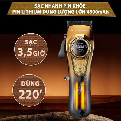 Tông đơ cắt tóc chuyên nghiệp Kemei KM-1691 lưỡi cắt mạ carbon công suất 10W điều chỉnh 40 mức tốc độ - Hàng chính hãng