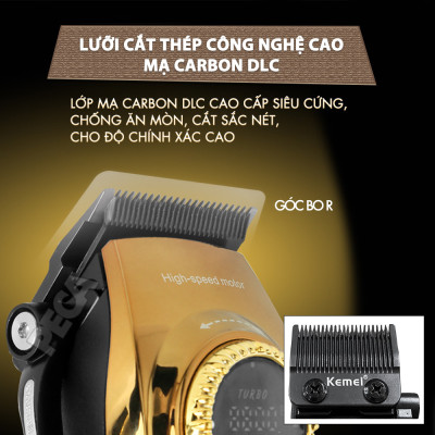 Tông đơ cắt tóc chuyên nghiệp Kemei KM-1691 lưỡi cắt mạ carbon công suất 10W điều chỉnh 40 mức tốc độ - Hàng chính hãng