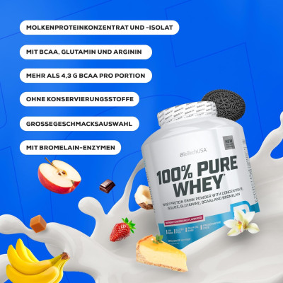 Sữa Bột BioTechUSA 100% Pure Whey 2.27KG (81 Lần Dùng),Hỗ trợ Phục Hồi và Phát triển Cơ Bắp, Bổ Sung 22G Protein, BCAA và Glutamine