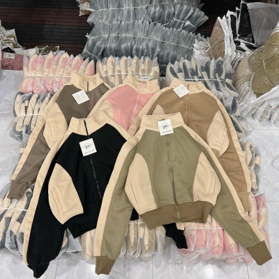 Áo khoác chống nắng nỉ ngoại cổ trụ 4 túi phối trơn đẹp dễ thương-A2098