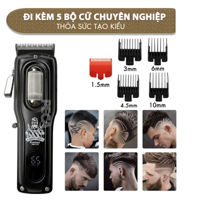 Tông đơ cắt tóc chuyên nghiệp Kemei KM-1727 công suất mạnh 8W màn hình LCD sạc nhanh USB tiện lợi - Chính hãng