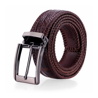 HP4276-77-78-79 - Thắt lưng nam da cá sấu Huy Hoàng đan viền 3,5P đầu kim màu đen, nâu đất, nâu đỏ, vàng