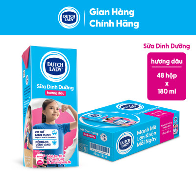 Thùng 48 Hộp Sữa Uống Tiệt Trùng Dutch Lady Cô Gái Hà Lan Dâu (48 x 180ml)
