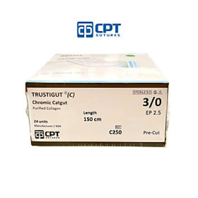 Chỉ phẫu thuật tự tiêu tan chậm CPT Trustigut (C) Chromic Catgut số 3/0 - C250