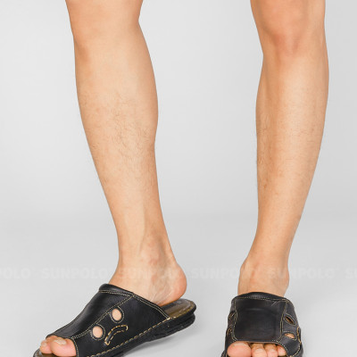 Dép Quai Ngang Nam Da Bò SUNPOLO AQN015 (Đen)