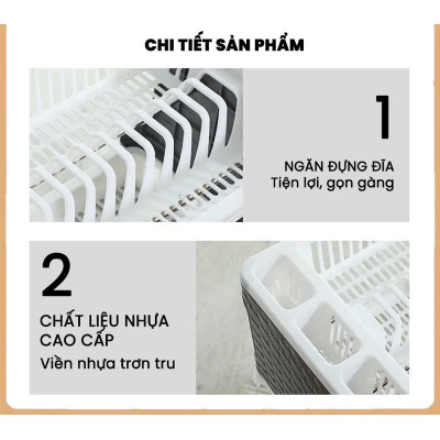 Giá để bát đĩa 2 tầng, kệ chạn úp chén đũa đa năng kèm khay hứng nước -Hàng chính hãng