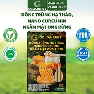 Hàng chính hãng - Đông trùng hạ thảo, Nano Curcumin ngâm mật ong rừng GoldzHerbs, 100% mật ong nguyên chất – Hũ 300g/ Hộp 15 gói