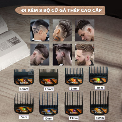 Tông đơ cắt tóc chuyên nghiệp Kemei KM-8539 lưỡi cắt mạ carbon công suất 5W tặng kèm áo choàng cắt tóc - Hàng chính hãng