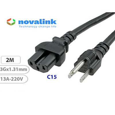 Dây nguồn C15 dài 2m Novalink NV-53002A | Dây nguồn 3 chấu cho UPS, PDU, server..13A-220/250V. Hàng chính hãng