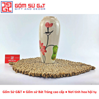 Lọ hoa dáng bom men cát vẽ sen cầm Gốm Sứ G&T