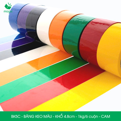 BK5C - 1 cuộn băng keo màu khổ 4.8cm loại 1kg/6 cuộn - Cam - Băng keo, băng dính đóng hàng
