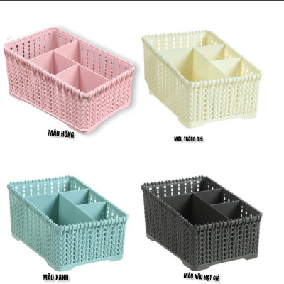 Khay đựng mỹ phẩm nhiều ngăn kiểu dáng mây đan HÀN QUỐC ( Tặng vỉ dán tường )