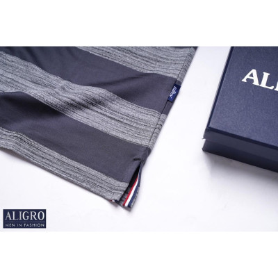 Áo polo nam cộc tay kẻ ngang ghi đen aligro ALGPLO57