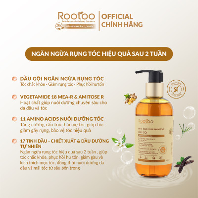 Dầu Gội Ngăn Ngừa Rụng Tóc Rootoo Thuần Tự Nhiên Giúp Kích Thích Mọc Tóc, Giảm Gàu, Phục Hồi Hư Tổn 250ml