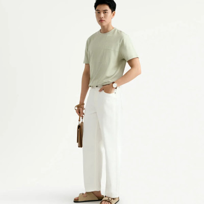 Quần denim nam / Quần jean màu Trắng thêu túi sau Form Straight cropped - RT 10S25DPA011 | ROUTINE CÀ MAU