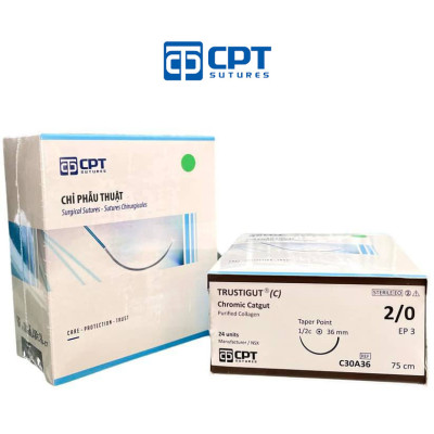 Chỉ phẫu thuật tự tiêu tan chậm CPT Trustigut (C) Chromic Catgut số 2/0 - C30A36