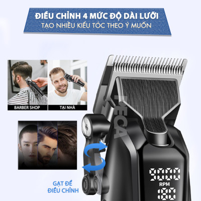 Tông đơ cắt tóc chuyên nghiệp Kemei KM-1858 lưỡi cắt mạ carbon công suất 10W điều chỉnh 5 mức tốc độ - Hàng chính hãng