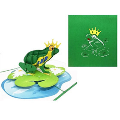 Thiệp 3D Ếch Hoàng Tử Ngồi Trên Lá Sen – Thiệp Pop Up Dễ Thương, Độc Đáo, Tặng Sinh Nhật, Trẻ Em, Bạn Bè, A24
