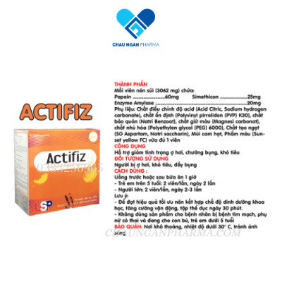 Viên sủi tiêu hóa ACTIFIZ USP Hộp 40 viên - Giảm khó tiêu - ợ hơi - chướng bụng