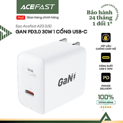 Sạc Acefast GaN PD3.0 30W 1 cổng USB-C (US) - A23 Hàng chính hãng Acefast