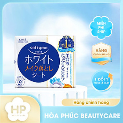 Khăn Giấy Tẩy Trang Dưỡng Trắng Mịn Da Kosé Softymo White Cleansing Sheet W (Gói Refill 52 miếng)