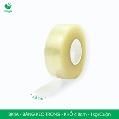 BK4A - 1 cuộn băng keo trong 1kg, khổ 4.8cm lõi nhựa - Băng dính đóng hàng, băng keo khổ lớn