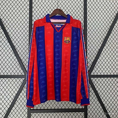 Áo Bóng Đá Retro Barcelona 1996 Dài Tay - Sân Nhà Bản Kỷ Niệm bản cao cấp vải Cotton Polyester