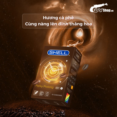 Bao cao su Shell Perky Prolong kéo dài thời gian, hương cà phê - Hộp 10 cái