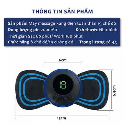 Miếng Massage Xung Điện Cổ Vai Gáy, Bắp Tay, Lưng Bằng Sung Điện đỡ đau Nhức Hiệu Qủa -Máy mat sa thân hình 10 Chế Độ