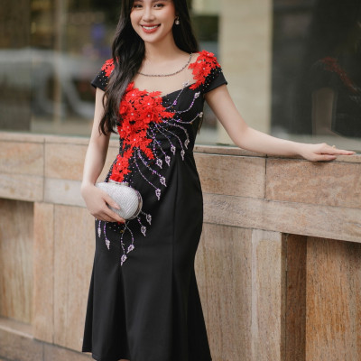 Đầm dự tiêc kết ren đỏ MS 2577