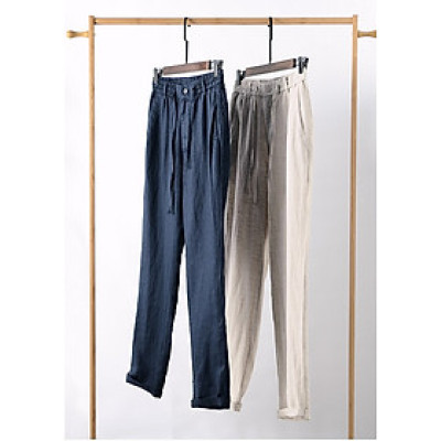 Quần dài ống rộng form suông unisex chất linen thiết kế đơn giản, basic, kèm dây rút và khuy khóa trước Qd11