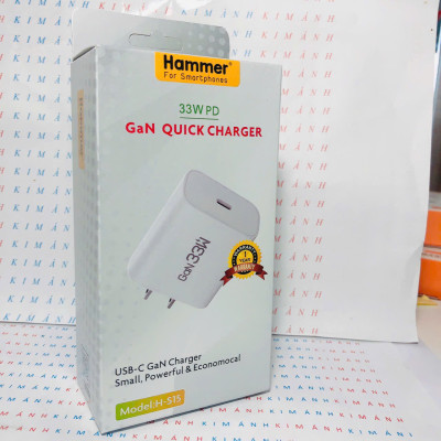 Củ sạc nhanh GaN Ham mer H-S15 công suất 33W, Check Qr hàng chính hãng, bảo hành chính hãng 12 tháng