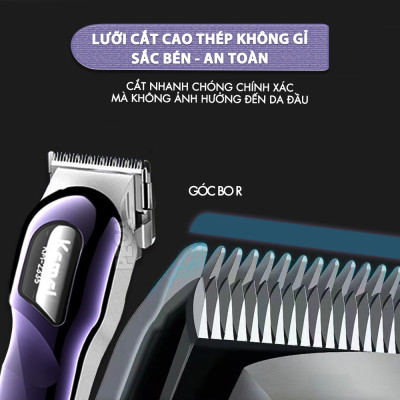 Tông đơ cắt tóc chuyên nghiệp Kemei KM-2335 công suất siêu mạnh 7,5W màn hình LCD sạc nhanh USB type C tiện lợi - Chính hãng