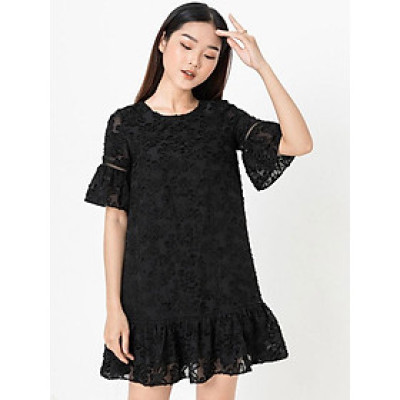 De Leah - Đầm Suông Nấm Tay Lỡ - Đen