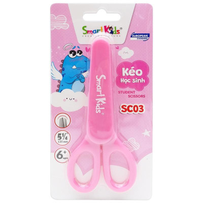 Kéo Học Sinh Dino 135 mm - Smart Kids SC03 - Màu Hồng