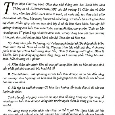 Toán Cơ Bản Và Nâng Cao 8 - Tập 1 (Theo Chương Trình Giáo Dục Phổ Thông Mới - Dùng Chung Cho Các Bộ SGK Hiện Hành)
