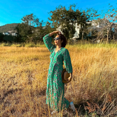 Đầm Midi Dáng Suông Dài Qua Bắp Chân Viscose In Hoa Hà Giang DRE186 Thời trang Hity