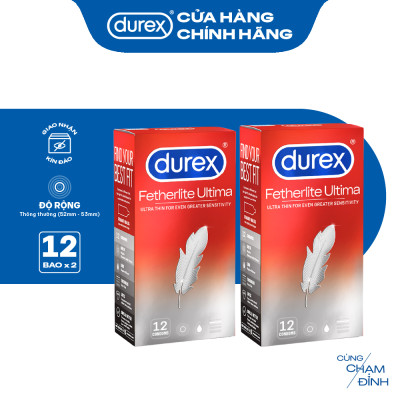 Bộ 2 bao cao su Durex Fetherlite Ultima siêu mỏng, size 52mm, 12 bao/hộp
