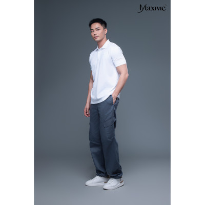 Quần nam kaki xám đậm túi hộp rút ống