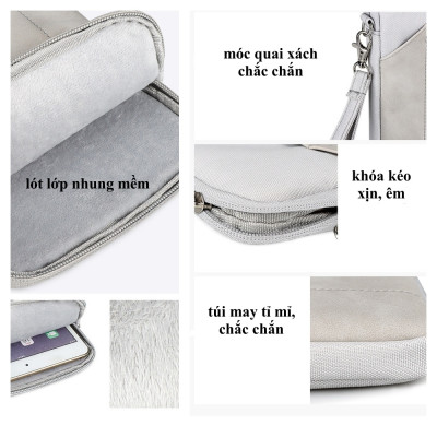 Túi chống sốc đựng iPad, máy tính bảng 2 ngăn kèm khe cắm bút, có quai xách nhiều size 8in, 9.7in, 10.2in, 10.5in, 11in - Hàng chính hãng