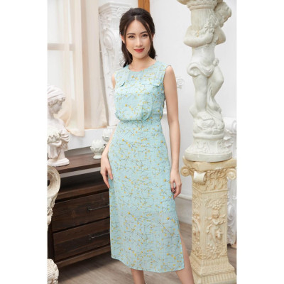 Đầm maxi kẻ hoa Tri