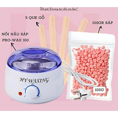 Combo Nồi nấu sáp wax nóng kèm : 100gr sáp cao cấp , Giấy Wax , 5 Que Gỗ