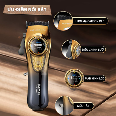 Tông đơ cắt tóc chuyên nghiệp Kemei KM-1691 lưỡi cắt mạ carbon công suất 10W điều chỉnh 40 mức tốc độ - Hàng chính hãng